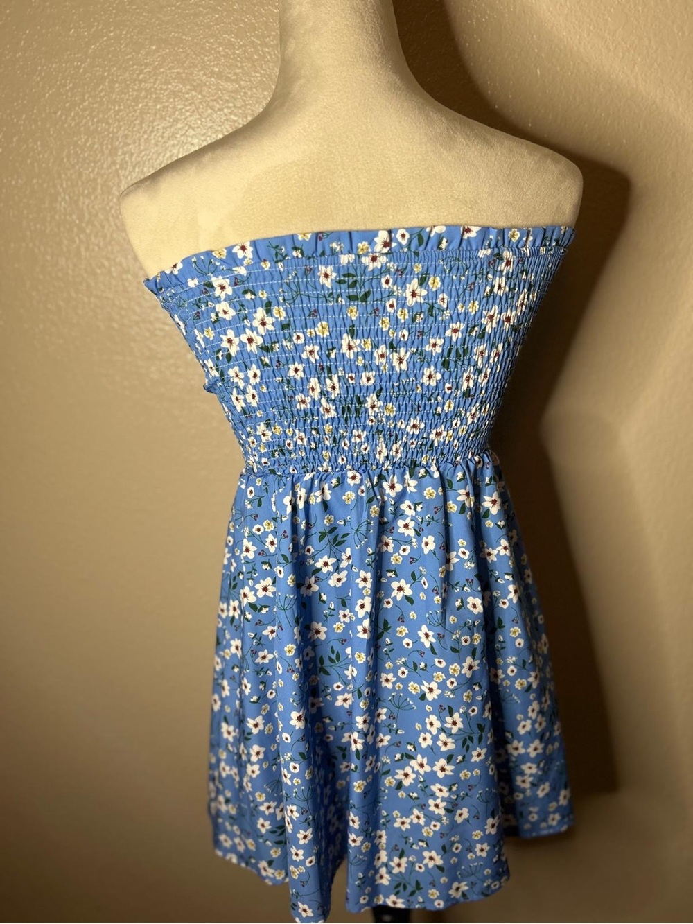 Blue Floral Strapless Smocked Sundress - Picture 6 of 16